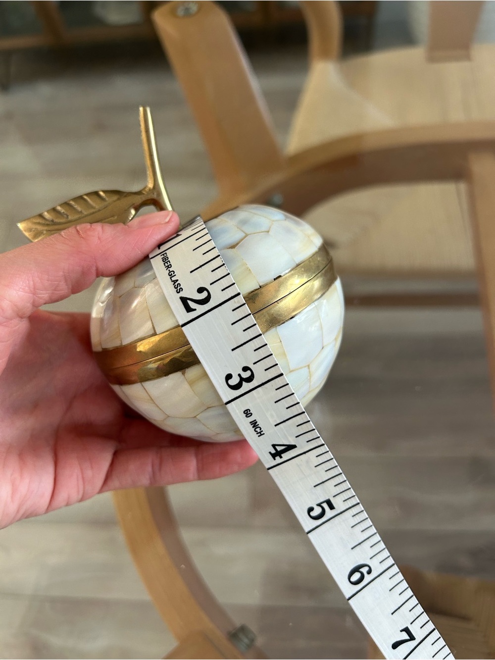 Decorative Mother of Pearl Apple Trinket Box with Brass Accents - Picture 15 of 16